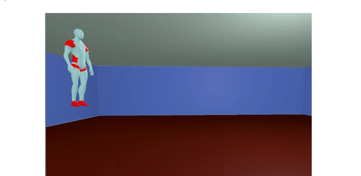 Concurrent feedback in the Valve Index headset: avatar body segments highlighted in red indicate active posture errors